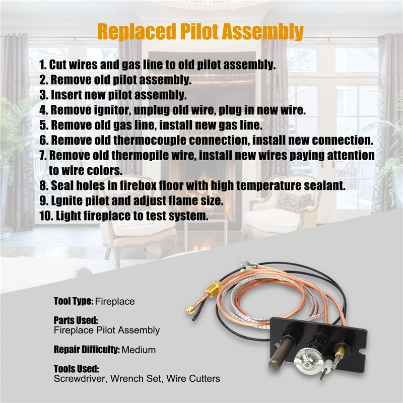 Propane &amp; Natural Gas Fireplace Pilot (burner Assembly) with Thermocouple for Kitchen Appliances, Outdoor Pipe Line Gas Stove, Wood Stove, Fireplace, Heater